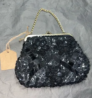 Vintage Style Black Beaded & Sequins Floral Evening Clutch - Unbranded thumbnail 1