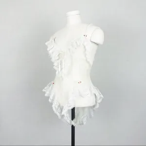 Vintage Ruffled Lace-Up Lace Bodysuit Lingerie in White | Size S thumbnail 10