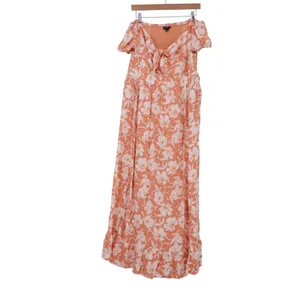 Torrid Peach Floral Smocked Tie Front Maxi Dress Pockets Size 1 Plus Size 1X thumbnail 2