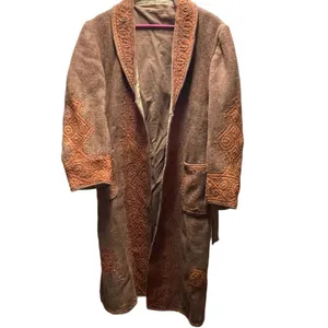 Vintage Western boho handmade size L embroidered wool midi coat. Sash tie. thumbnail 2