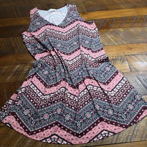 French Grey Womens L Pink Chevron Knit V Neck Dress thumbnail 1