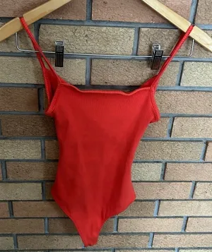 Lulus Ribbed Bodycon Bodysuit Tank Cross Back Strappy Orange/Red Size Small thumbnail 1