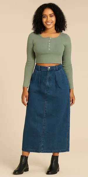 Denim Maxi Skirt Size 6 Pockets Pleated Vintage Made Is USA Y2K 90S thumbnail 1