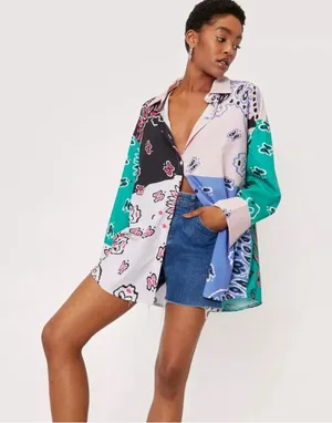Nasty Gal | Oversized Bandana Print Satin Shirt Size S thumbnail 1