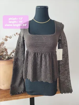 Chocolate Brown Sheer Peplum Floral Top Sz M New Festival thumbnail 1