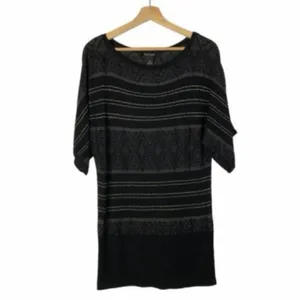 White House | Black Market Black Silver Shimmer Dolman Sweater Mini Dress Tunic XL thumbnail 2