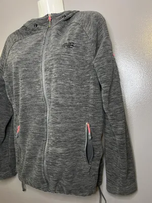 New Balance Jacket Womens Medium Gray Fleece Hooded Full Zip Pockets Athletic thumbnail 4
