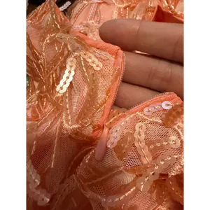 SHEIN Peach Sequin Fringe Mesh Mini Dress Square‎ Neck Bodycon M thumbnail 4