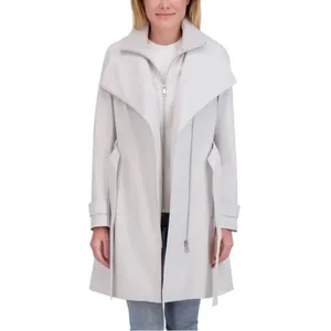 Halston Heritage NEW Halston Women's Belted Wrap Silver Collared Trench Coat With Pockets, Size M thumbnail 8