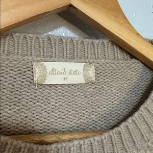 Altar'd State Beige Cropped Cable Knit Chunky Bobble Sweater Cozy Preppy Pom M thumbnail 2