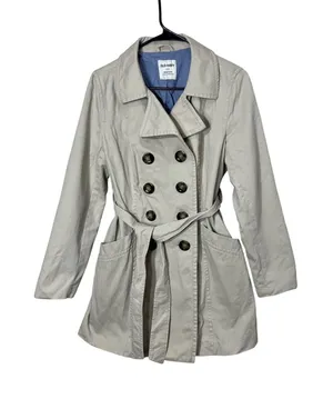 Old Navy Womens‎ Coat Belted Double Breasted Beige Jacket Medium thumbnail 1