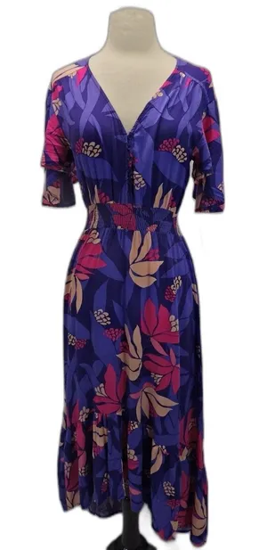 Anthropologie Abel The Label Maxi Dress XS Smocked Tiered Ruffle Flutter Coastal thumbnail 1