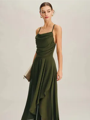 Rihoas Elegant Olive Green Cowl Neck Maxi Dress thumbnail 6