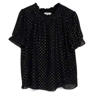 J. Crew Black Gold Dot Sheer Puff‎ Sleeve Smocked Neck Blouse Top Size M thumbnail 3