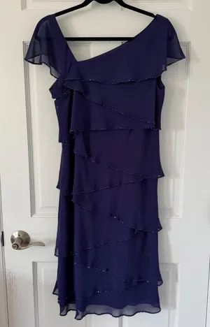 y2k fairy Patra purple tiered chiffon asymmetrical cocktail dress beaded size 10 thumbnail 1