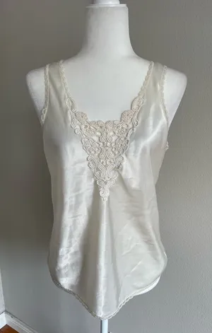 Silk-Look Cream Lace Trim V-Neck Cami Top thumbnail 1