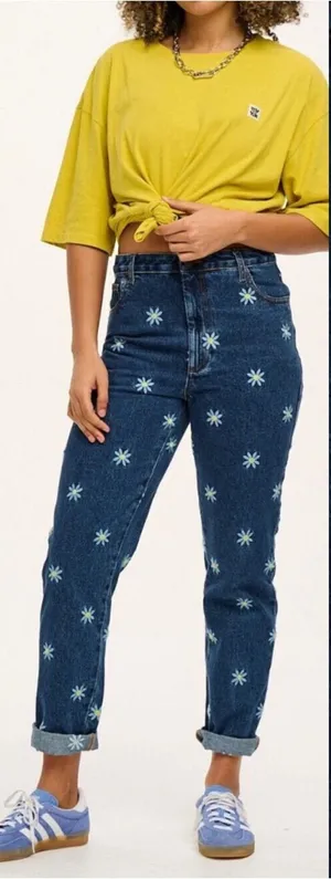 Lucy & Yak Dana Jeans Daisy Mae Embroidery Organic Cotton High Rise 80s Mom thumbnail 1