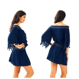 Lilly Pulitzer Joelle Off Shoulder True Navy‎ Blue Mini Dress size XXS thumbnail 3