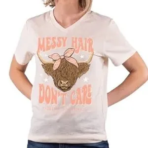 Simply southern v-neck messy‎ hair collection highland cow women's size large thumbnail 1