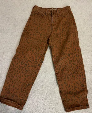 Brown Leopard Print High Rise Jeans – Statement Denim – Size 4 thumbnail 1