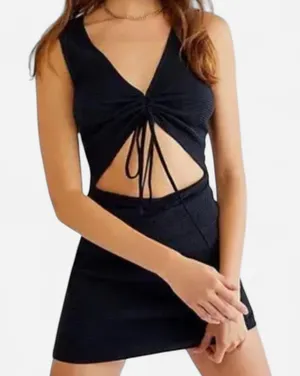 Free People Leila Black Cut-Out Tie Mini Dress M | Indie Night-Out Core thumbnail 1