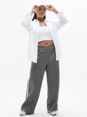 New Athleta S Tempo Mid Rise Wide Leg Track Pant Shadow Grey/Bright White Small thumbnail 2
