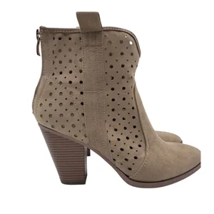 JustFab Women's 8 Taupe Booties Perforated Block Heel Ankle‎ Boots thumbnail 2