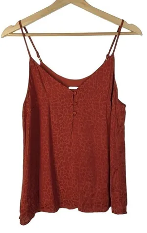 A New Day Orange Leopard Satin Henley Neck Cami‎ Tank Top S thumbnail 1