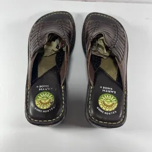 Earth Shoe Berkshire Brown Leather Woven Slides Sandals Women’s 8 Gelron 2000 thumbnail 8