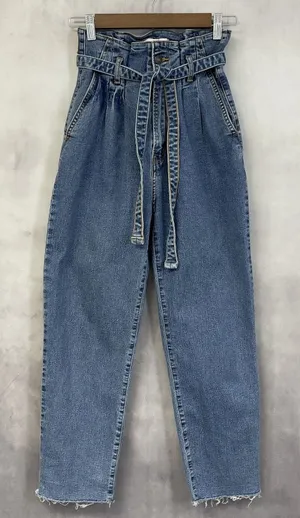 Abercrombie Fitch Mom Jean Women 26/2R Paperbag Waist Tie Belt Indie Street Chic thumbnail 1