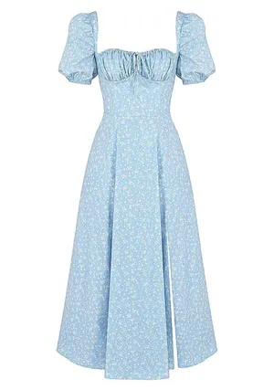 House Of CB 'Tallulah' Blue Ivory Floral Puff Sleeve Midi Dress. Size Small thumbnail 11