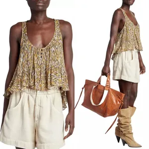 ISABEL MARANT ÉTOILE Top Womens Size 2 Boho Ruffle Asymmetrical Earthy Chic thumbnail 3