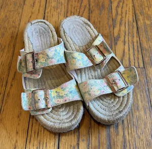 LoveShackFancy x Manebí Nordic Floral Leather Espadrille Slides thumbnail 1