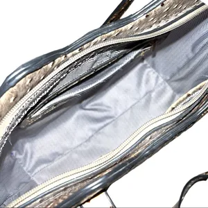Isabella vegan leather ostrich satchel! Taupe in color with unique design! thumbnail 9