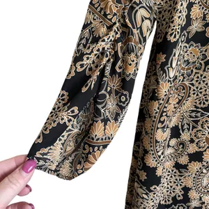 Cato Women Tunic Top 14/16 Tan Black Floral Dramatic Hem Boho Artsy‎ Whimsygoth thumbnail 6