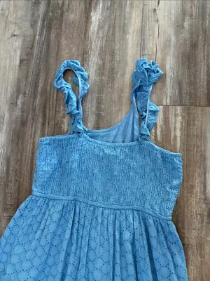 Jessica Simpson Tiered, Sleeveless, Light Blue, Eyelet Maxi Dress large thumbnail 4