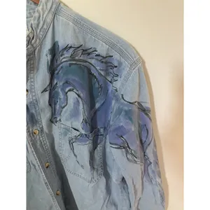 Vintage Denim Shirt Womens M Handpainted Horses Button Down Long Sleeve Merona thumbnail 4