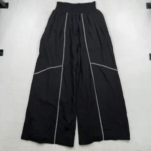 TARSE Medium Wide Leg Palazzo Pants Black Linen Blend Contrast Stitch Boho Viral thumbnail 14