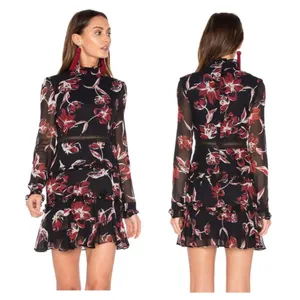 Nicholas French Floral Mini Dress Size 2 Silk Long Sleeve Ruffle Aline High Neck thumbnail 15