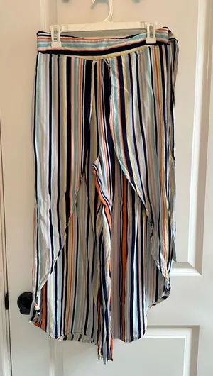 New Look Striped Wide-Leg Pants with draping detail thumbnail 1