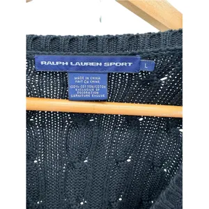 Ralph Lauren Black Cable Knit V-Neck Cotton Sweater L Preppy Coastal Old Money L thumbnail 3