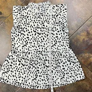 Women’s Spotted Ruffle Sleeve High Neck Sleeveless Top Medium thumbnail 6