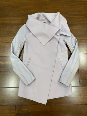 Mackage wool/cashmere blend asymmetrical coat, leather sleeves, XXS thumbnail 1