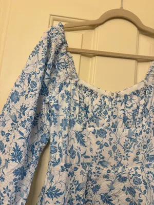 Boutique Blue and white floral maxi long sleeve with ruffle skirt thumbnail 3