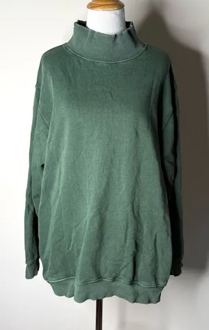 Aerie Green Oversize Mockneck Sweatshirt with Pockets thumbnail 1