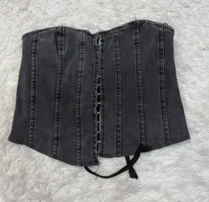 Bdg Black Washed Denim Corset Top thumbnail 1