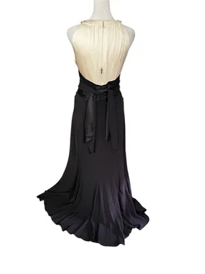 Rickie Freeman Teri Jon 100% Silk Jeweled Halter Black Ivory Formal Gown 6 thumbnail 6