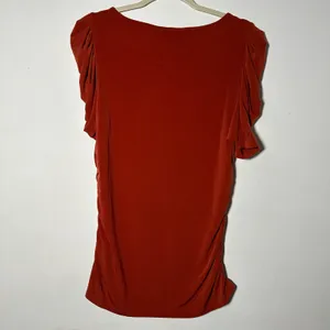 DKNY Ruched Sleeve Scoop‎ Neck Top Rust Orange Women's Size L thumbnail 2