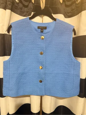 Ann Taylor Factory Sky Blue Bouclé Button Vest thumbnail 3