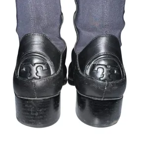 Tory Burch Womens 9.5 Caitlin Riding Boots Knee High Leather Black Logo‎ Pull On thumbnail 4